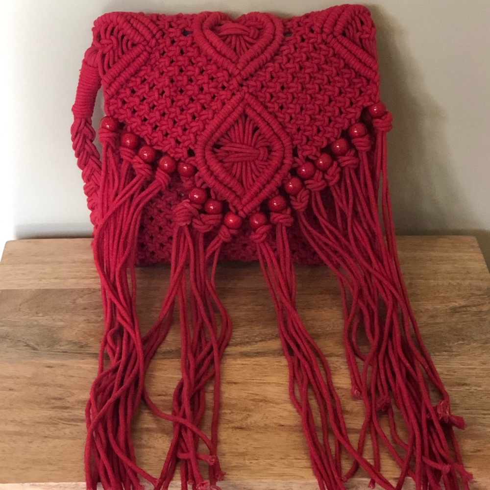 Red Fringed Crossbody Tote